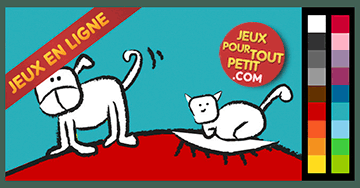 Jeux de coloriage en ligne pour petit: Peindre le chien et le  chat.  Dessins à colorier en ligne pour maternelles