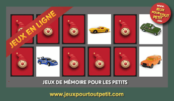 Jeux de mémoire pour tout petit: Les voitures jouets. Les enfants jouent, accompagnés par les mamans et les papás