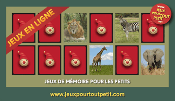 Jeux de mémoire en ligne pour enfants: Les animaux de la jungle! Les enfants jouent, accompagnés par les mamans et les papás.